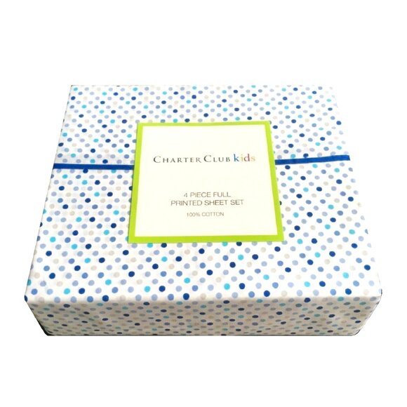 Charter Club Other - brand new 4-pc Charter Club Dot-Print 100% Cotton FULL Sheet Set - Blue on White